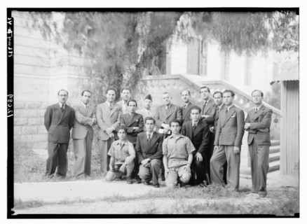 Arab group photo taken at the Palestine Broadcasting Service P.B.S. ca. possibly 1930s