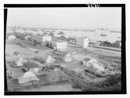Haifa, new railroad station in 1946, large ship in background ca. 1946