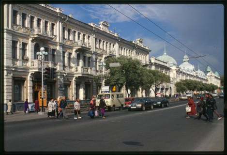Chernavinskii Prospekt (now Lenin Street), Moscow Trading Rows (1904), and Vikula Morozov Building, with Volga-Kama Bank of Commerce (1904), illustrate the development of Omsk as a major Siberian busi...