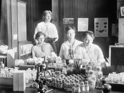 L to R: Miss Lucia McCollock, Miss Mary Bryan, Miss Florence Hedges, The women scientists make cultures of the parasites, create experiments and do all sorts of technical laboratory work ca. 2 January...