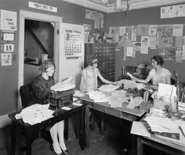 Three women working in the offices of the American Nature Association ca.  between 1910 and 1926