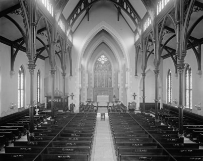 Church of Ascension, interior, empty pews ca.  between 1910 and 1935