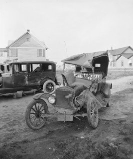 Close up of an automobile accident ca.  between 1910 and 1925