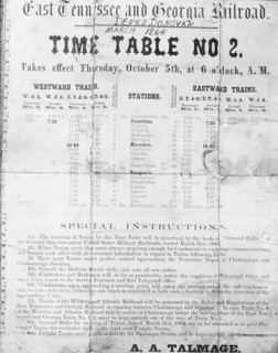 East Tennessee and Georgia Railroad time table ca.  1864