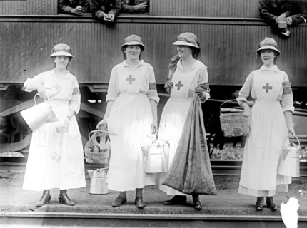 Red Cross workers at the American Red Cross canteen, Union Station, [Washington, D.C.]. ca.  between 1910 and 1920
