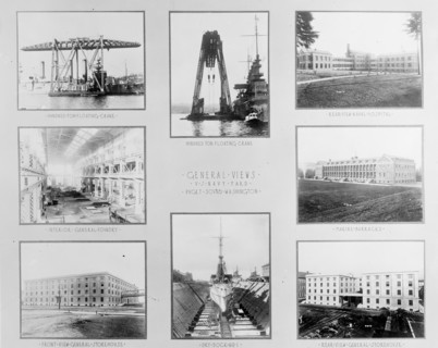 General views of the Puget Sound Naval Shipyard, Bremerton, Washington (USA). The date given is 1910 to 1926, but due to the ships visible the photos were probably taken before the First World War. ca...