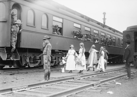 Red Cross workers near train ca. between 1909 and 1940