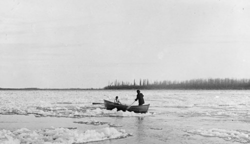 U.S. Mail crossing Yukon with mail at Tanana Mission, Alaska, Oct. 24 ca. between 1909 and 1940
