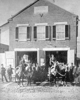 Fire house with horse drawn engines, Washington., D.C. ca. between 1909 and 1940