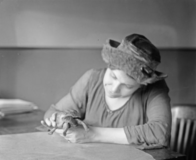 Woman holding a turtle ca.  between 1918 and 1920
