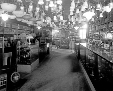 Light fixture store interior ca.  between 1918 and 1928