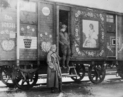 How Czecho-Slovak soldiers decorated the box cars in which they traveled & lived ca.  between 1918 and 1921