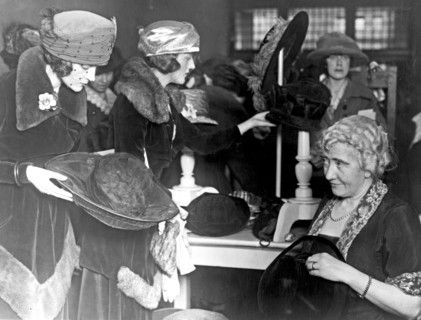 Women at the fourth annual rummage sale of the Child Welfare Society ca. 1909