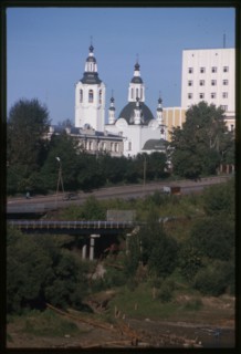 Church of the Elevation of the Cross (1791), southeast view, with Tiumenka River in foreground, Tiumen', Russia 1999.
