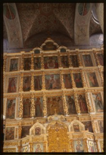 Dormition-Trifonov Monastery, Cathedral of the Dormition (1684-89), interior, east view with iconostasis (18th century), Viatka, Russia 1999.