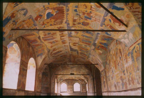 Church of John the Baptist at Tolchkovo (1671-87), interior, west gallery frescoes (1694-95, 1700), Yaroslavl', Russia; 1997
