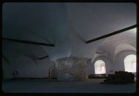 Monastery of the Transfiguration of the Savior, Church of the Dormition (1552-1557), interior, refectory, Solovetskii Island, Russia; 1998