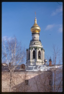 Cathedral belltower (17th century, rebuilt 1869-70), northwest view over Kremlin walls, Vologda, Russia 2000.