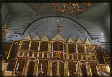 Old Believer Church of the Trinity (around 1907), interior, view east with upper part of icon screen, Tomsk, Russia; 1999