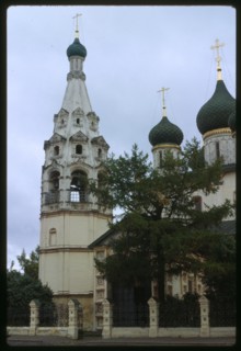 Church of Elijah the Prophet (1647-50), northwest corner, with bell tower. Yaroslavl, Russia; 1992