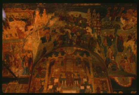 Church of Elijah the Prophet (1647-50), interior, west gallery, with frescoes of scenes from the final days of Christ in Jerusalem (1715-16), Yaroslavl', Russia; 1992