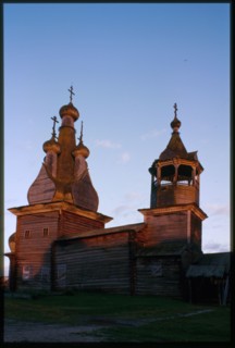 Church of the Hodigitria Icon of the Virgin (1763), northwest view, sunset, Kimzha, Russia; 2000