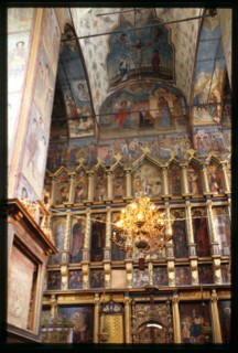 Cathedral of the Annuciation (1560-84), interior, view east toward icon screen (late 17th century), Sol'vychegodsk, Russia 1999.