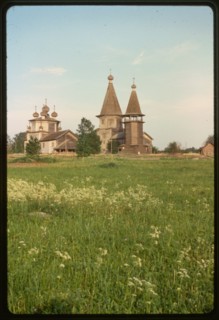 Pogost (churches and cemetery) (18th-19th centuries), northwest view, Liadney, Russia 1998.