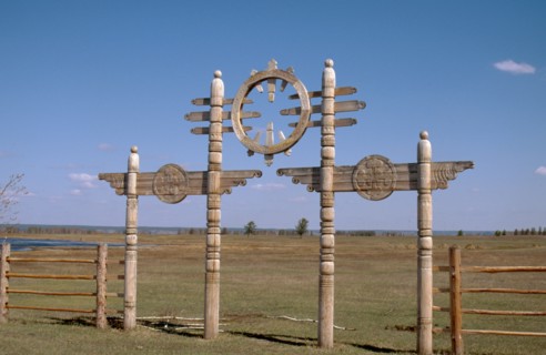Us-Khatyn festival site, ceremonial gate, sculptor William Yakovlev, Yakutsk, Russia; 2002