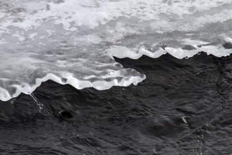 Ice shelf above Soda Butte Creek in Yellowstone National Park; Date: 9 January 2013