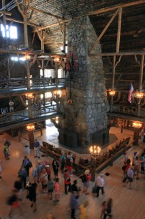 Old Faithful Inn lobby in Yellowstone National Park; Date: 22 July 2013