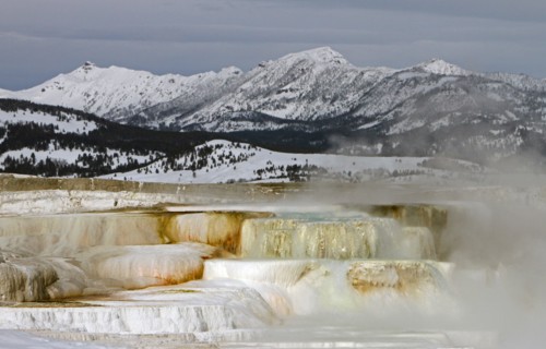 Canary Spring at Mammoth Hot Springs in Yellowstone National Park; Date: 7 February 2013