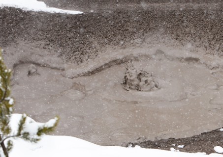 Mudpot in Mud Volcano area in Yellowstone National Park; Date: 3 February 2015