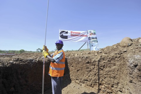 A construction worker in last minute preparations at the project site where the new biomass energy power plant will be built in Marigat, Baringo County Kenya ca. 28 January 2014