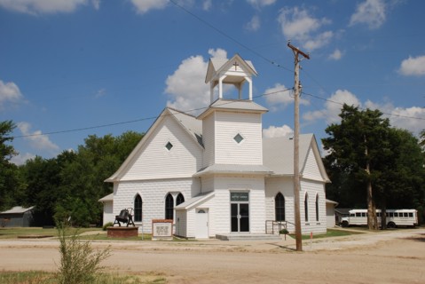 White church building in Milton Kansas; Milton Baptist Church on Sycamore Rd.