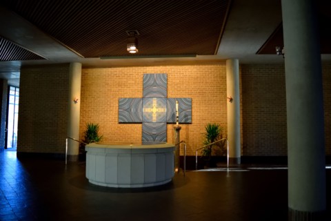 Interior of a catholic church on the campus of the University of Dallas in Irving, TX