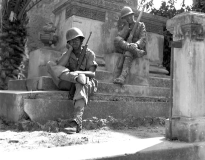 Sgt. Dorman at the memorial to the Italian soldiers