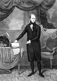 President Andrew Jackson pointing at the Constitution