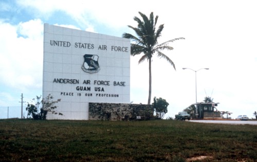A view of the main gate of the base