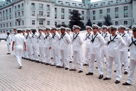 Plebes stand at attention