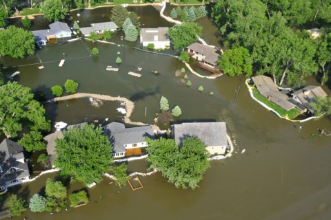 Aerial view of Missouri River flooding