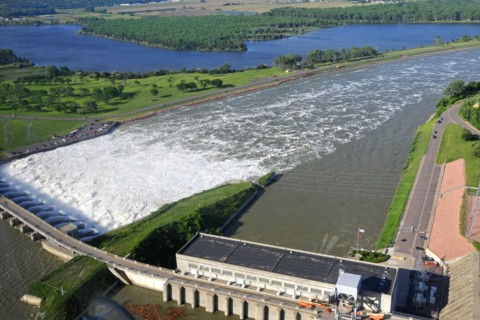 Aerial view of the Missouri River flooding