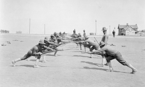 Bayonet practice. Camp Bowie