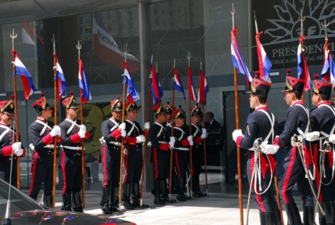 Blandengues Corps await the arrival of Hillary Clinton