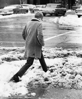 Boy Crossing Slushy Street November 1966