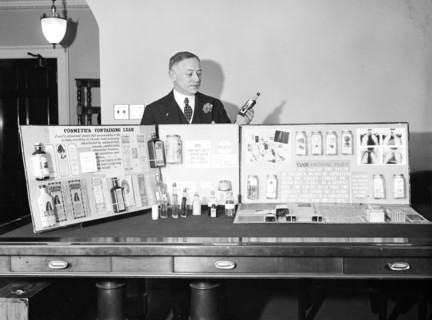 Display showing various cosmetic products