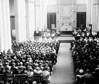 Interior of a church during a worship service ca. 1932