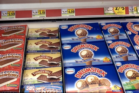 Ice Cream In Freezer Section Of Supermarket