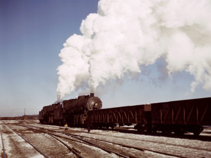 Locomotive in a railroad yard