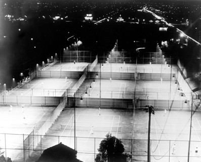Outdoor sports tennis stadium at night